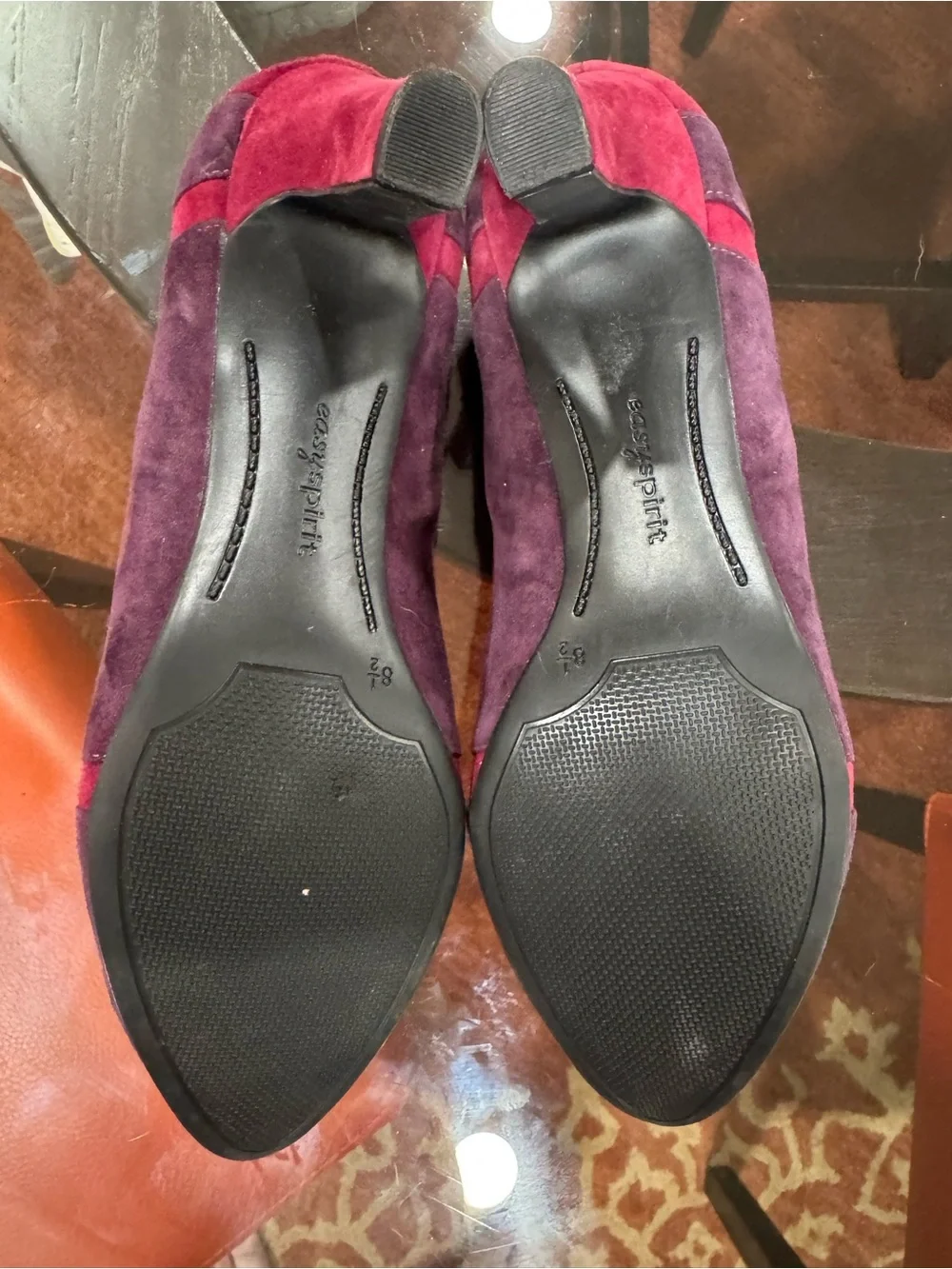 Easy Spirit Two-Tone Suede Pointed Flats in Magenta & Plum